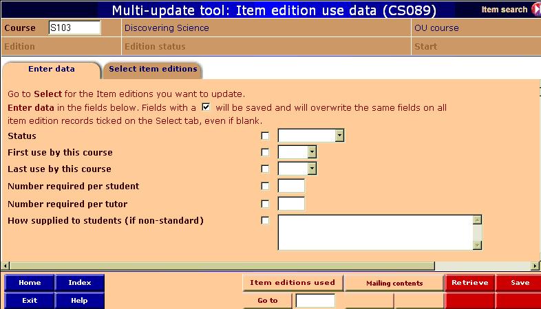 Item use multi-update screen (CS089)